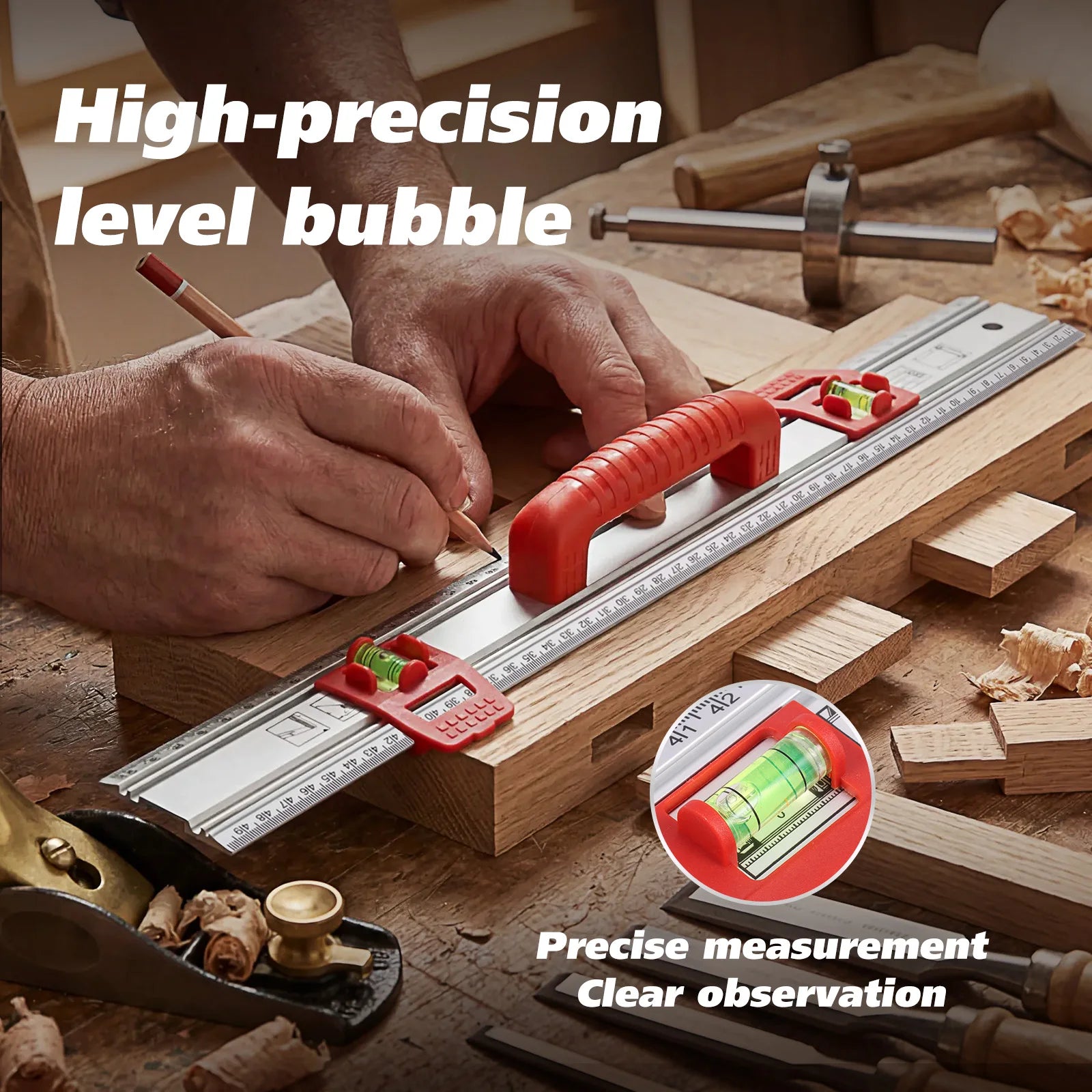Aluminum Alloy Level Ruler Marking Layout Ruler Multifunctional Sliding Guide Marking Rulers with 2 Spirit Level for Woodworking