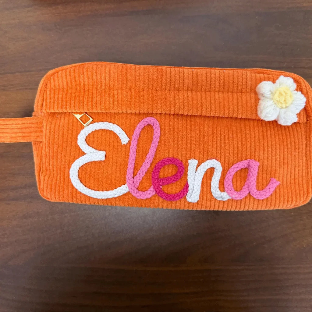 1pc Custom Corduroy Makeup Bag: Personalized yarn name bag, stylish and simple mini portable storage bag with large capacity