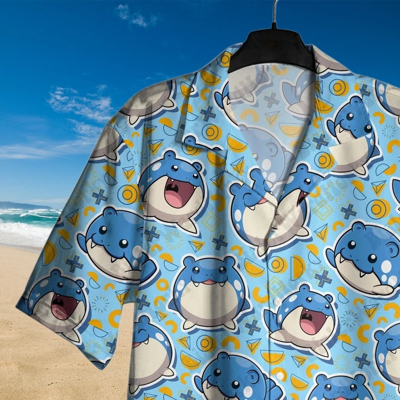 2026 Hot Selling Pokémon Spheal Men Hawaiian Shirt Shorts Set Women Summer Casual Loose Anime Pajamas T-shirt Shorts Two-piece