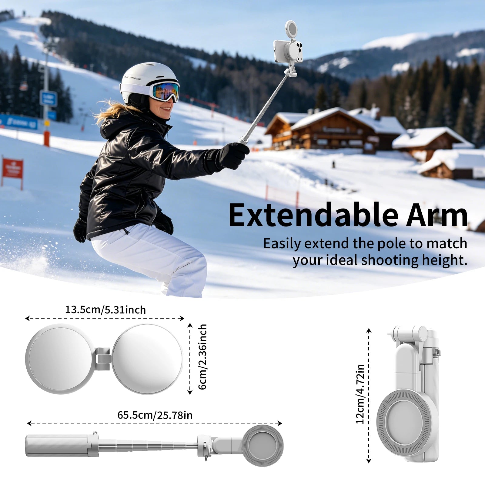 Portable Dual-Sided Magnetic Selfie Stick 25.78‘’Extendable Tripod Phone Stand with Wireless Remote Zoom for Live Streaming Vlog