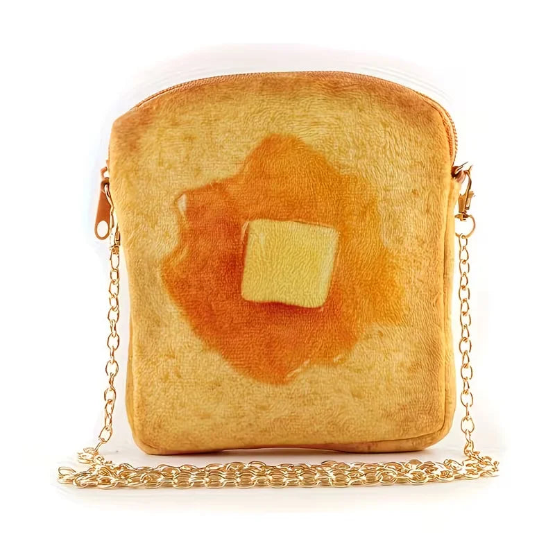 Ladies' Toast crossbody Bag - A cute breakfast style wallet, with chain shoulder strap, zipper closure design and hand-washable