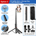 C21 Selfie Stick Stable Tripod with Bluetooth wireless Remote for IPhone Android Mobile Phones Shooting Video, Hidden Phone Clip
