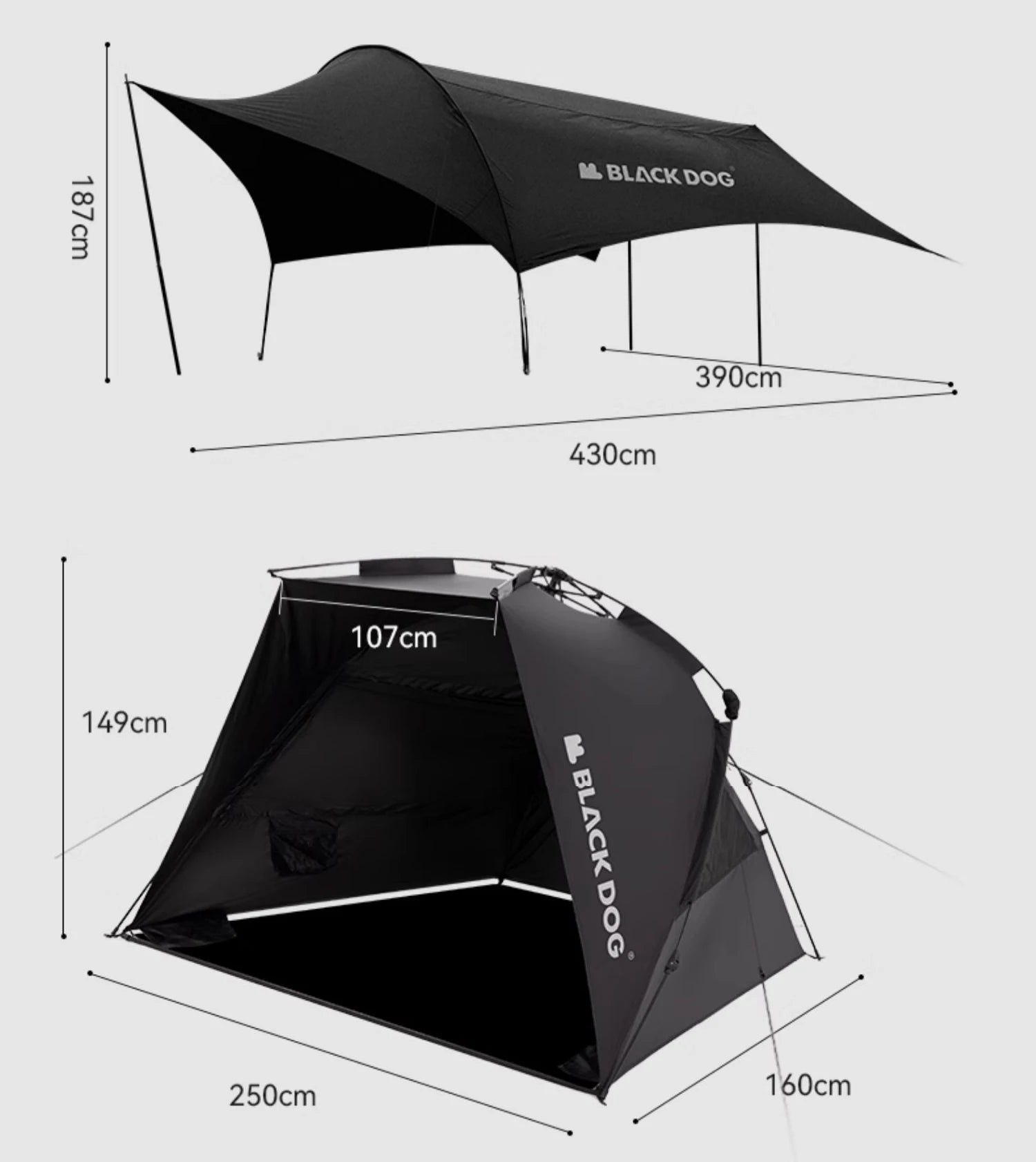 Outdoor Camping Pop Up Tent with Black Coating, Instant Setup UV Protection Sun Shelter Tent