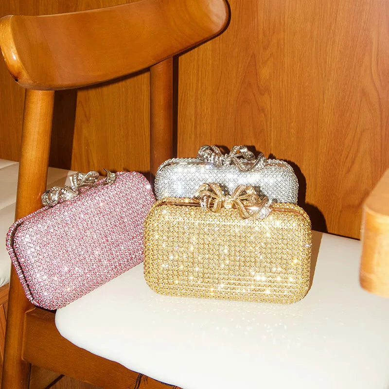 Luxury Diamond Clasp Evening Bag Bowknot Clutch Purse Rhinestone Totes Bags High Quality Handbag Fashion Party Clutch Handbag