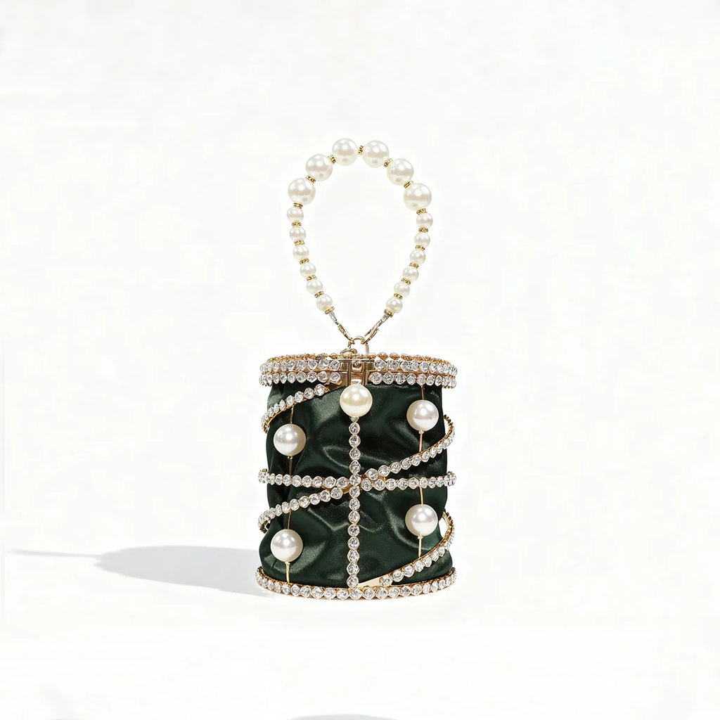 2026 Women's Pearl Bird Cage Bag Hollow Banquet Bag Shiny Light Luxury Dinner Clutch Bag