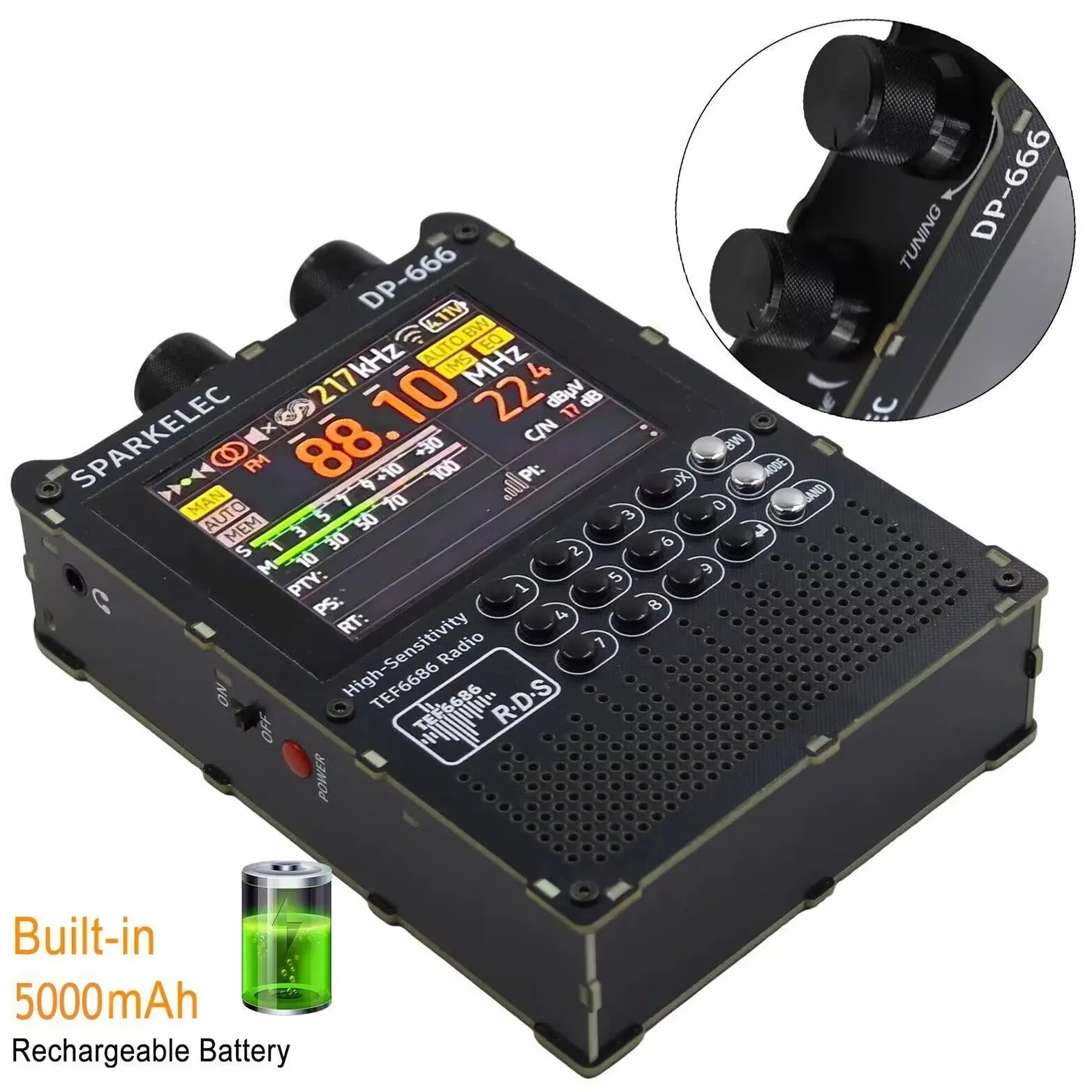 New DP-666 TEF6686 Radio High Sensitivity Full Band FM AM LW MW SW Shortwave ESP32 RDS 2.8 inch IPS LCD