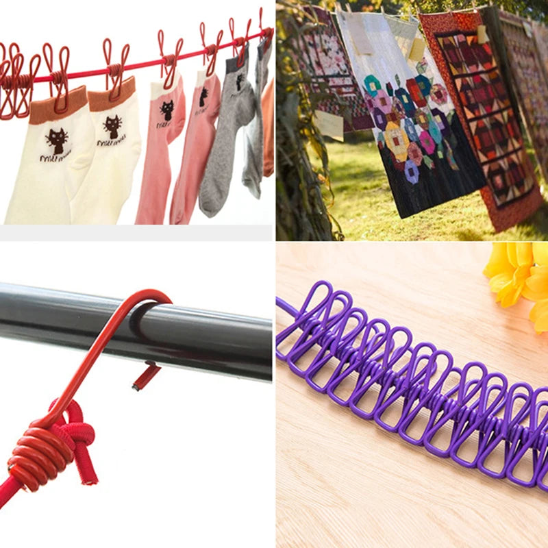 12 Clips Retractable Clothesline,Portable Windproof Laundry Drying Rope,Adjustable Indoor Outdoor Clothe Line for Travel Camping