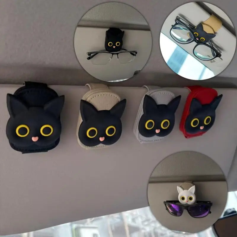 Cute Cat Magnetic Glasses Case for Car Sun Visor Holder Multi Function Auto Accessories for Women Girls