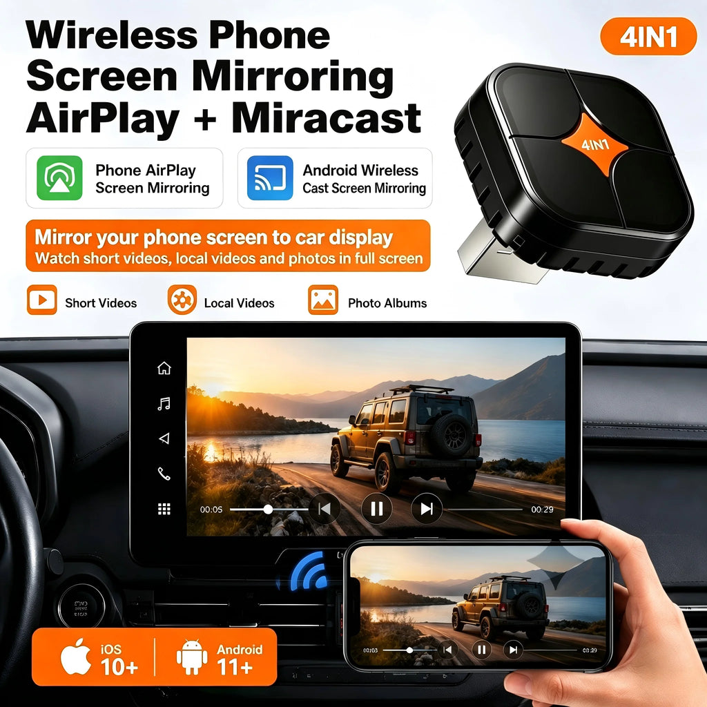 4IN1 Wireless CarPlay Android Auto Dongle Wired To Wireless Converter AirPlay Miracast Screen Mirror Bluetooth WiFi Auto Connect