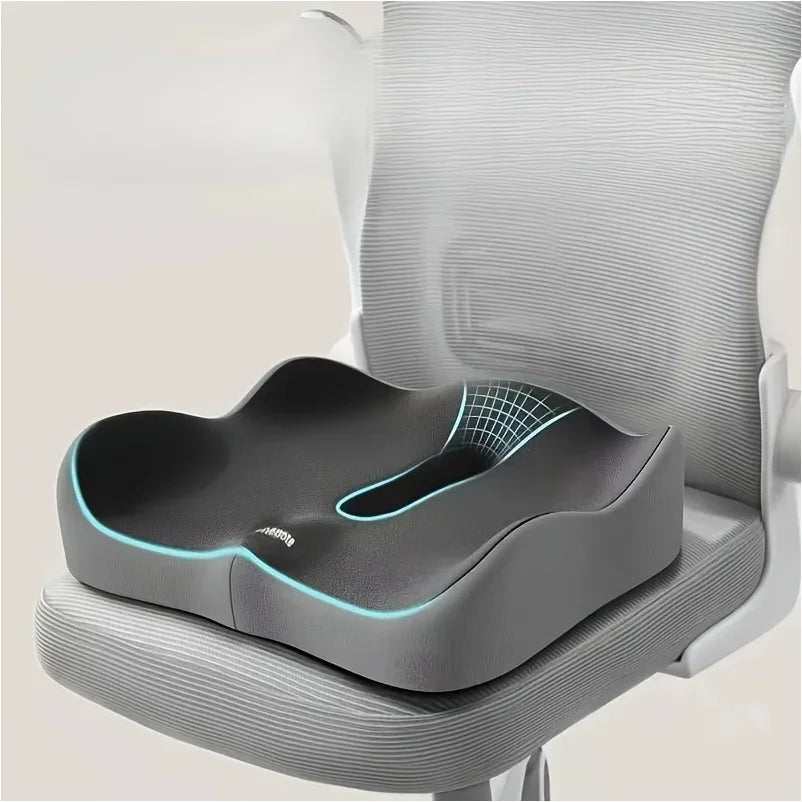 1pc Memory Foam Seat Cushion - 3D Ergonomic Support| Light Green & Grey, Washable Polyester, Car/Office Essentials