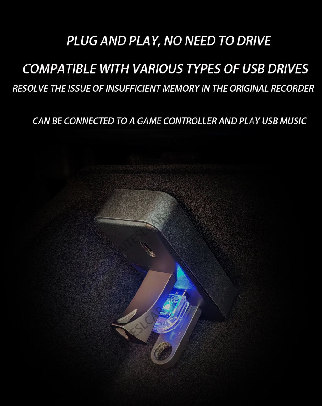 Docking Station USB Hub 4-in-1 for Tesla Model 3 Model Y Glovebox for Dashcam Flash Drive Charger Data Transfer Games Music
