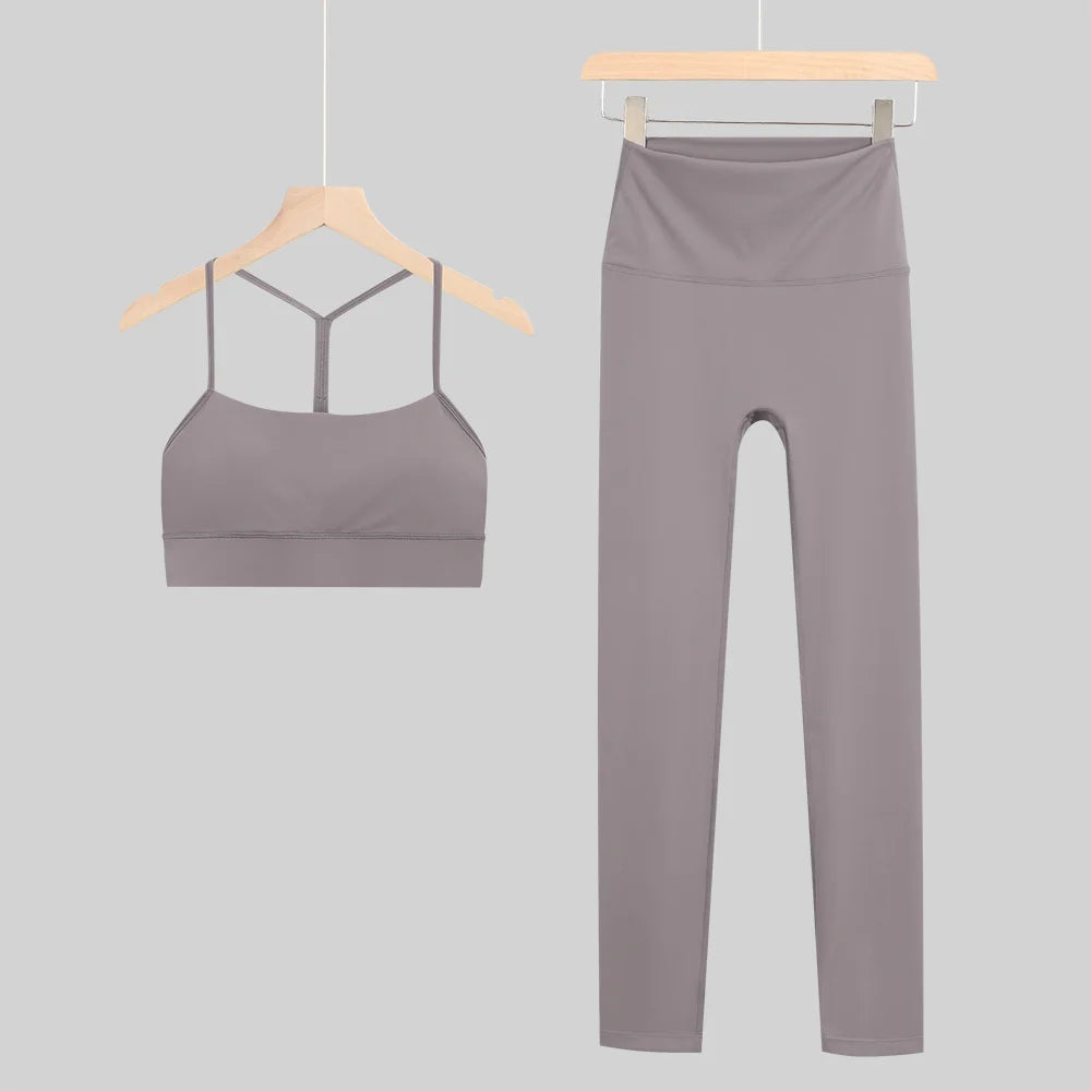 New Yoga Women Vest Gym Top Y-shape Bra Set Comfortable Running Fitness Cropped Pants Sportswear