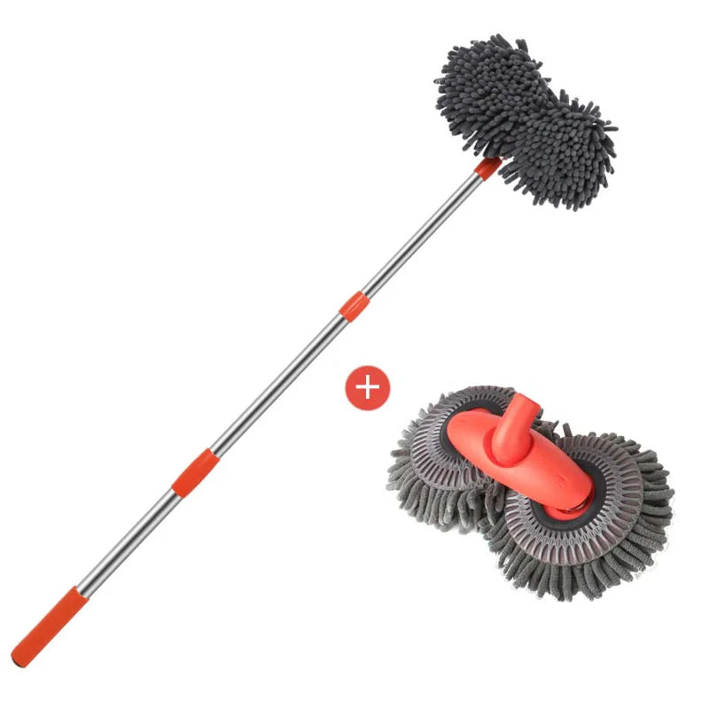 Car Washer Mop Foam Wash Brush Double Brush Head Roof Window Cleaning Maintenance Three-Section Telescopic Mop Car Accessories
