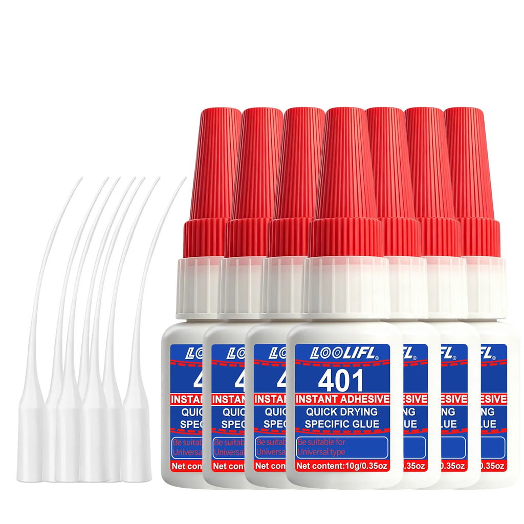 Loolifl 401 Instant Adhesive 10g 1-7Pcs Super Glue Fast Dry Cyanoacrylate Glue Universal Strong Bond for Metal Plastic Ceramic