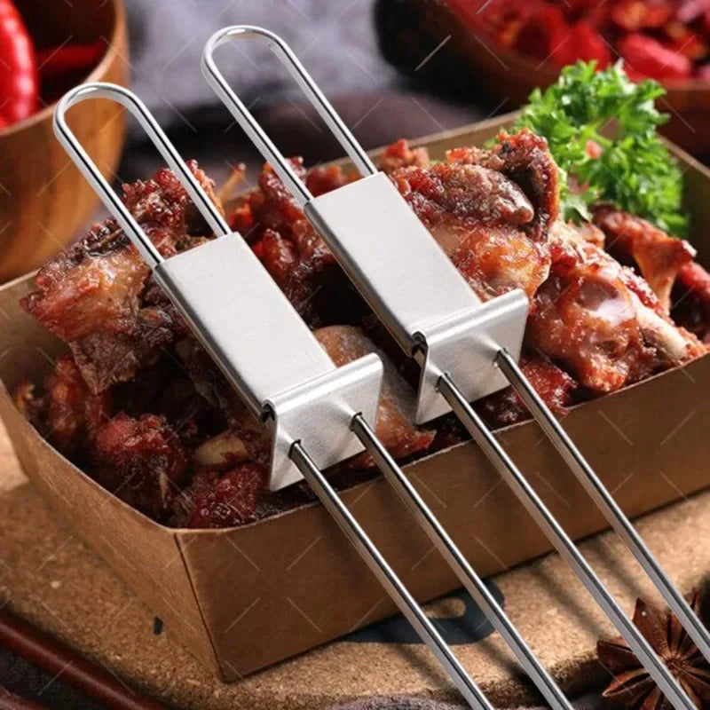 Stainless Steel BBQ Skewers Reusable BBQ Skewers with Storage Tube Stainless Steel BBQ Needle Stick Outdoor Camping Picnic Tools