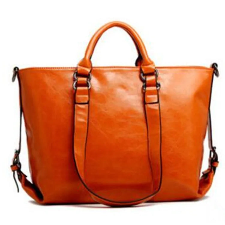 Womens Vintage Oil Wax Leather Tote Bag Large Capacity Top Handle Crossbody Handbag
