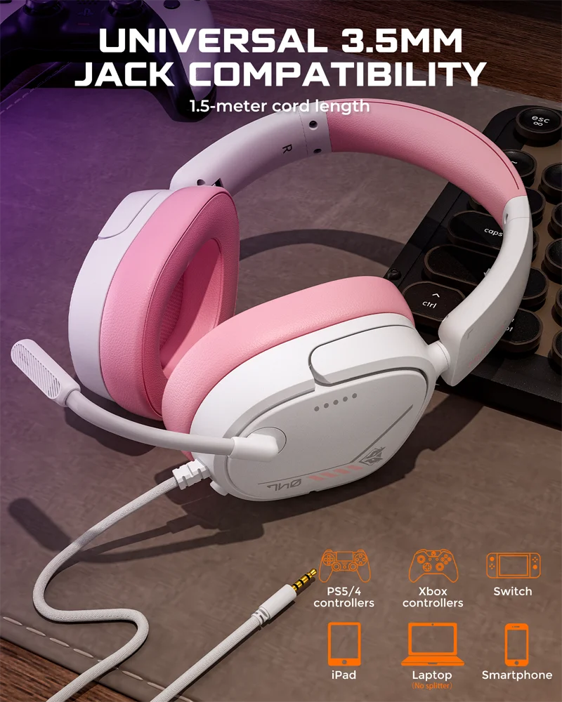 NUBWO HG04L Gaming Headset for PS5/PS4 Xbox Series X|S/Xbox One Switch 250g Lightweight Clear Unidirectional Mic 3.5mm Jack