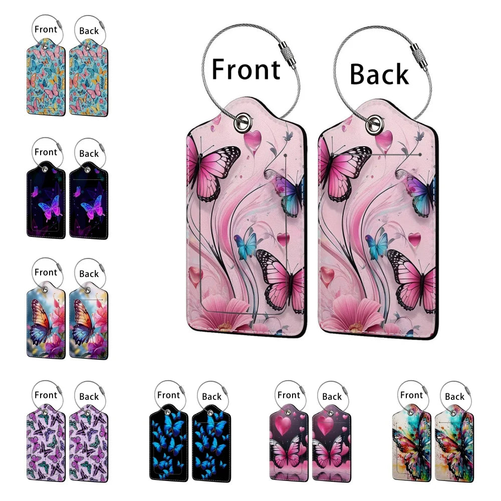 HOT SALE Tyrant butterfly Leather Business Luggage Tag Suitcase Address Label Luggage Boarding Case Label Name ID Address Clip