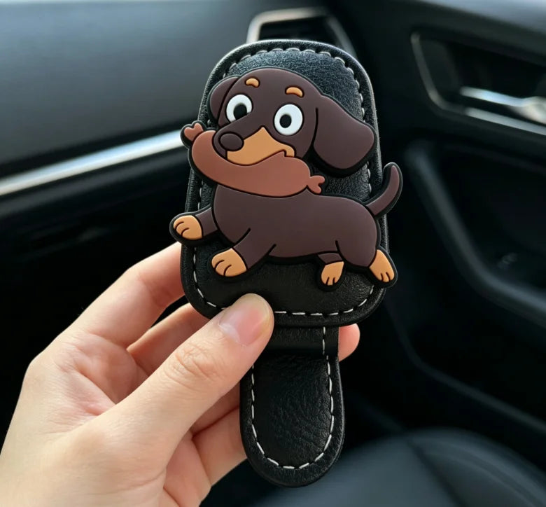 Cute Dachshund Dog Car Sun Visor Sunglasses Holder Multifunctional Ticket Card Clip Lovely Women Car Interior Decor Accessories