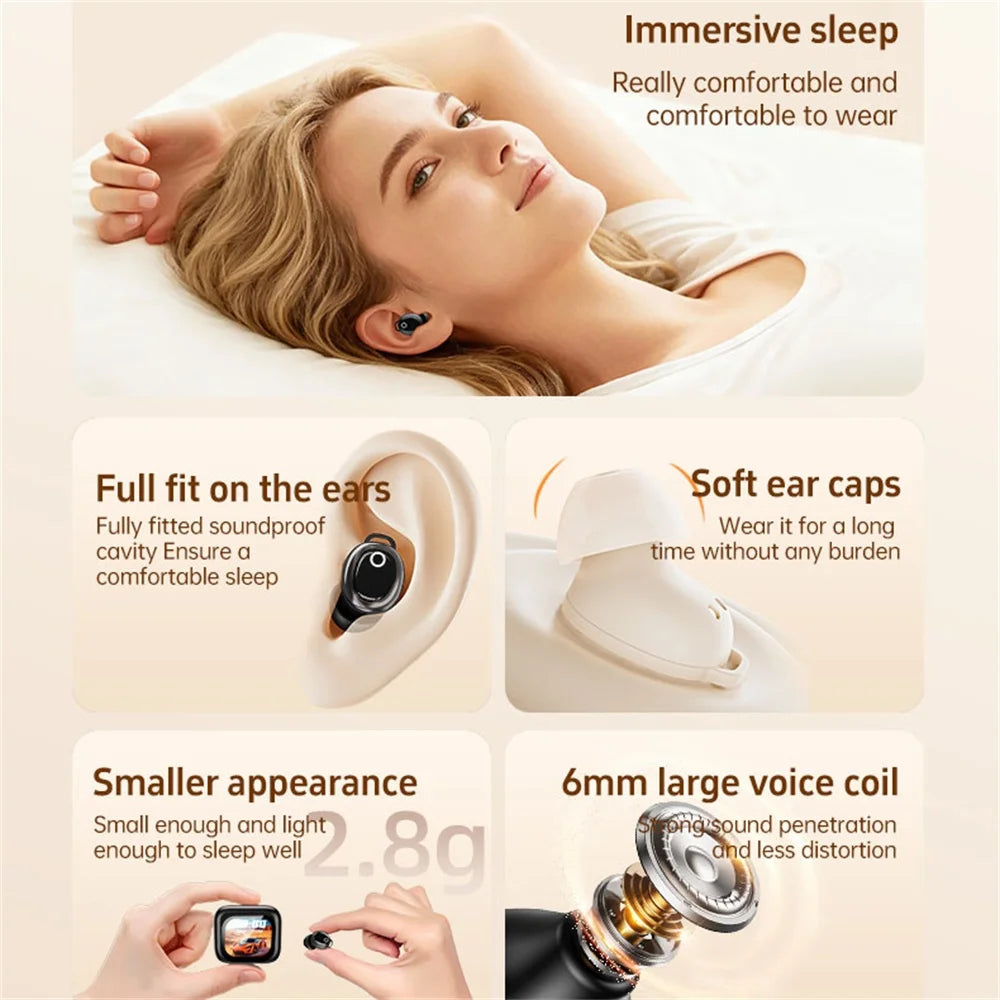 Mini Sleep Earphone AI Translator Earphones Blue Tooth TWS Sports Wireless Headphone Earbud In-Ear Noise Reduction Mic HD Screen
