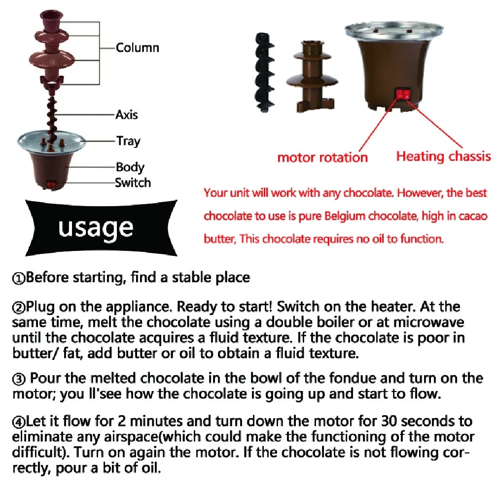 2026 New 3 Layer Chocolate Fountain 10oz Capacity Household Electric Chocolate Fondue Machine for Candy Cheese Melting