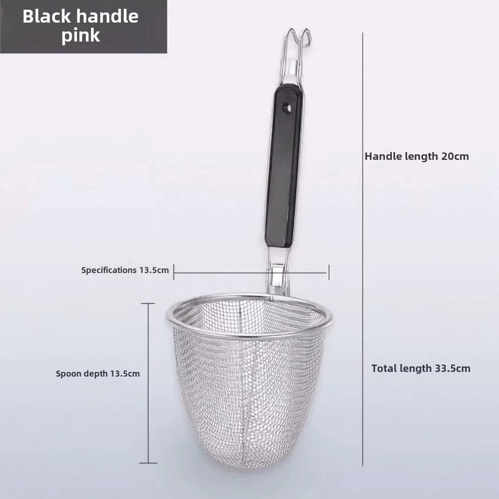 Stainless Steel Noodle Funnel Wooden Handle Multifunctional Fine Mesh Sieve Spoon Thickened Pasta Basket Strainer
