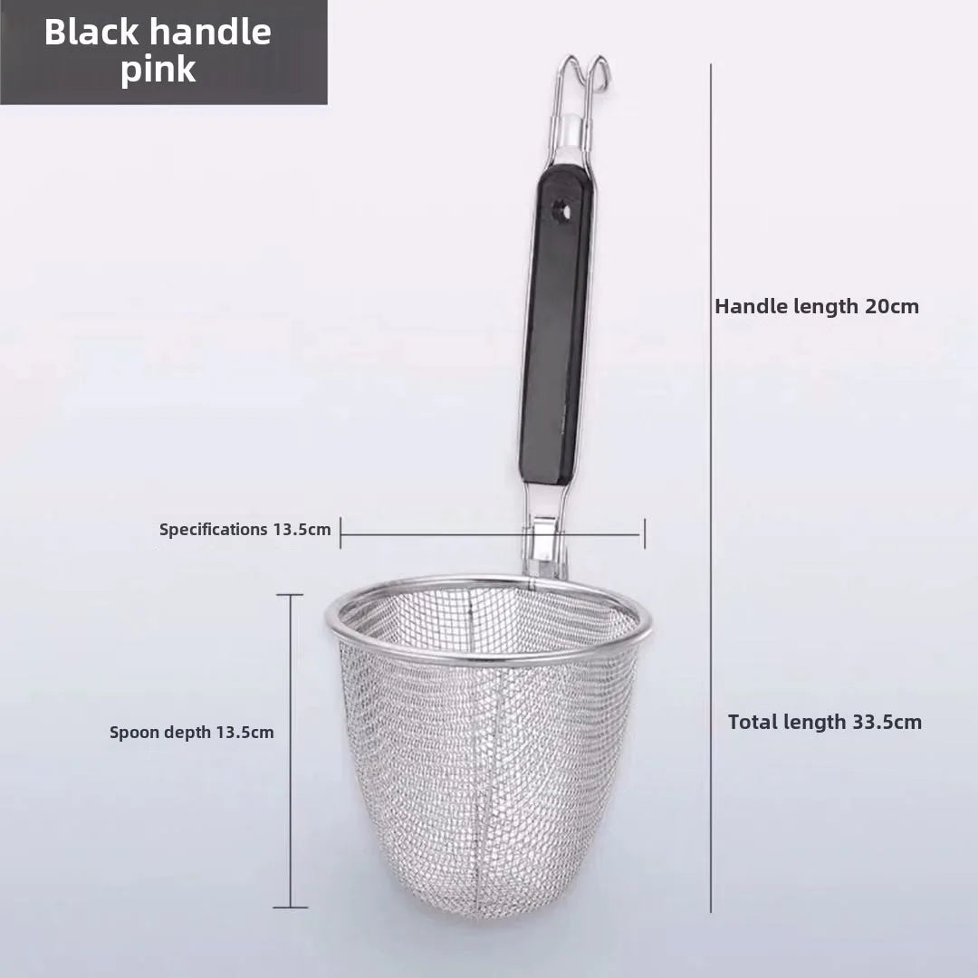 Stainless Steel Noodle Funnel Wooden Handle Multifunctional Fine Mesh Sieve Spoon Thickened Pasta Basket Strainer
