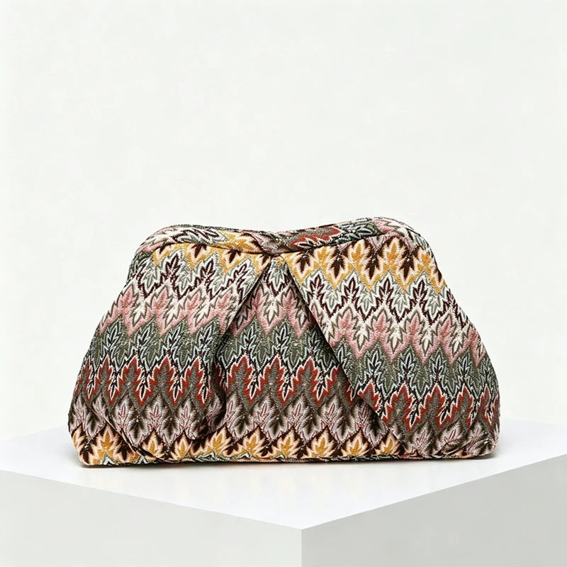 European American Retro Women Handbag Summer Elegant Bohemian Pleated Dinner Bag Fashionable Exquisite Versatile Party Phone Bag