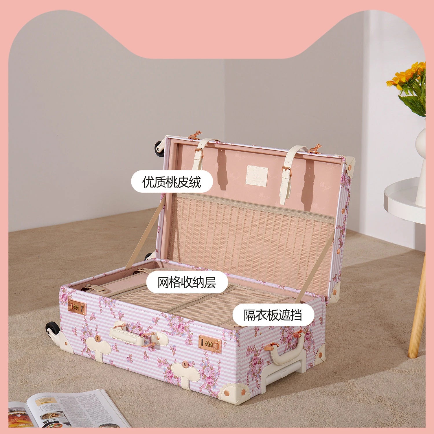 Fashion popular perfect Trolley Suitcase Women Flowers 20/22/24/26 inch stylish Rolling Luggage with handbag brand travel valise