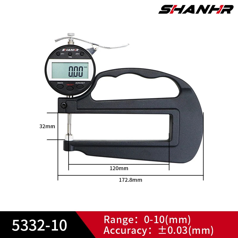 SHANHR Digital Thickness Gauge 0-10/0-25 mm, 0.01 mm Precision Measuring Tool for Leather and Glass