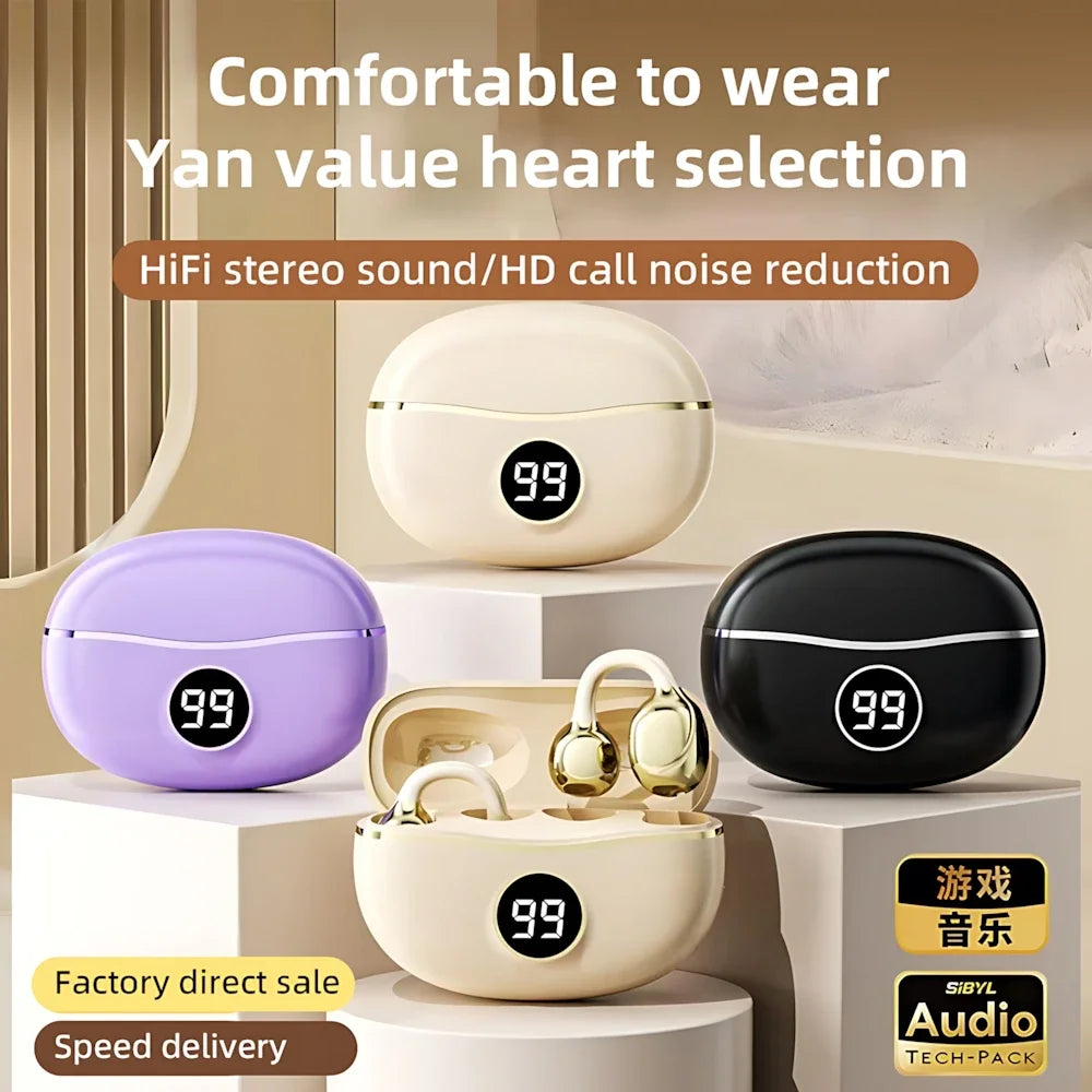 Wireless Headphones Fone Bluetooth Headset With Mic Handsfree Noise Canceling Earphones Clip Ear Music  Sports Gaming Earplug