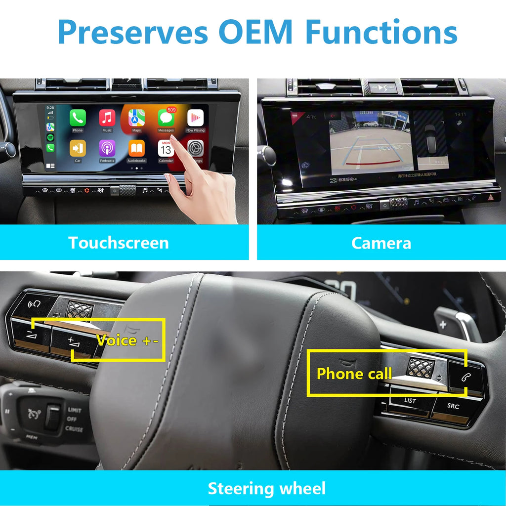 Wireless CarPlay & Android Auto Interface for DS7 DS3 DS9 2017-2023, Support OEM Bluetooth Audio