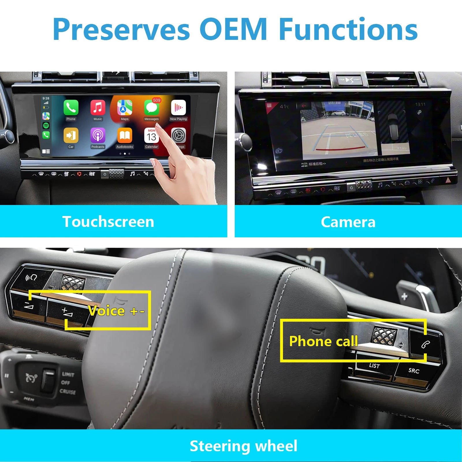 Wireless CarPlay & Android Auto Interface for DS7 DS3 DS9 2017-2023, Support OEM Bluetooth Audio