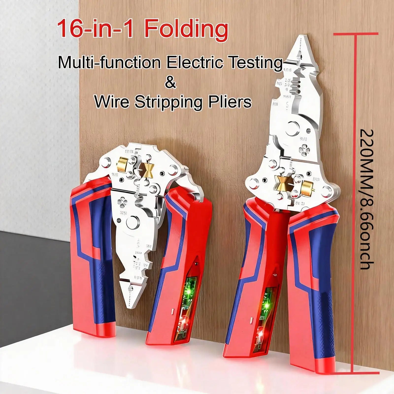 Foldable Wire Stripper with Electricity Measurement Function,Multitool, Electrician Pliers, Cable Cutting, Crimping Tool, 9 in 1