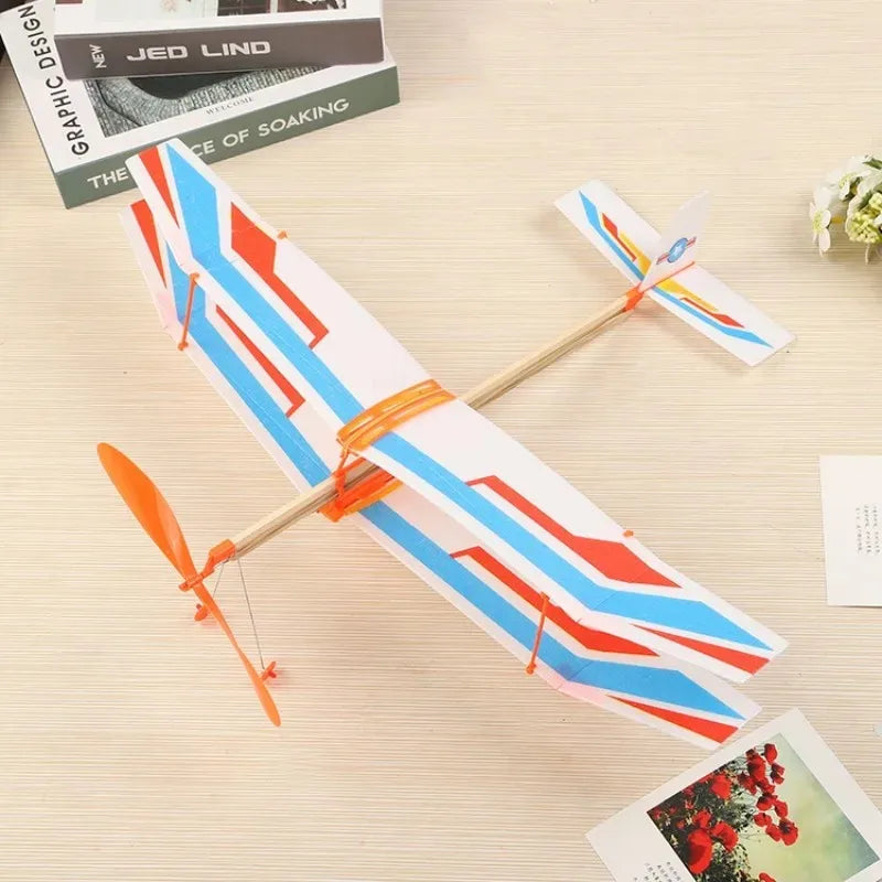 50cm Rubber Band Powered Bipplane Glider Aircraft DIY Foam Plane Model Educational Airplane Toy for Kids Outdoor Sport Toy Gift
