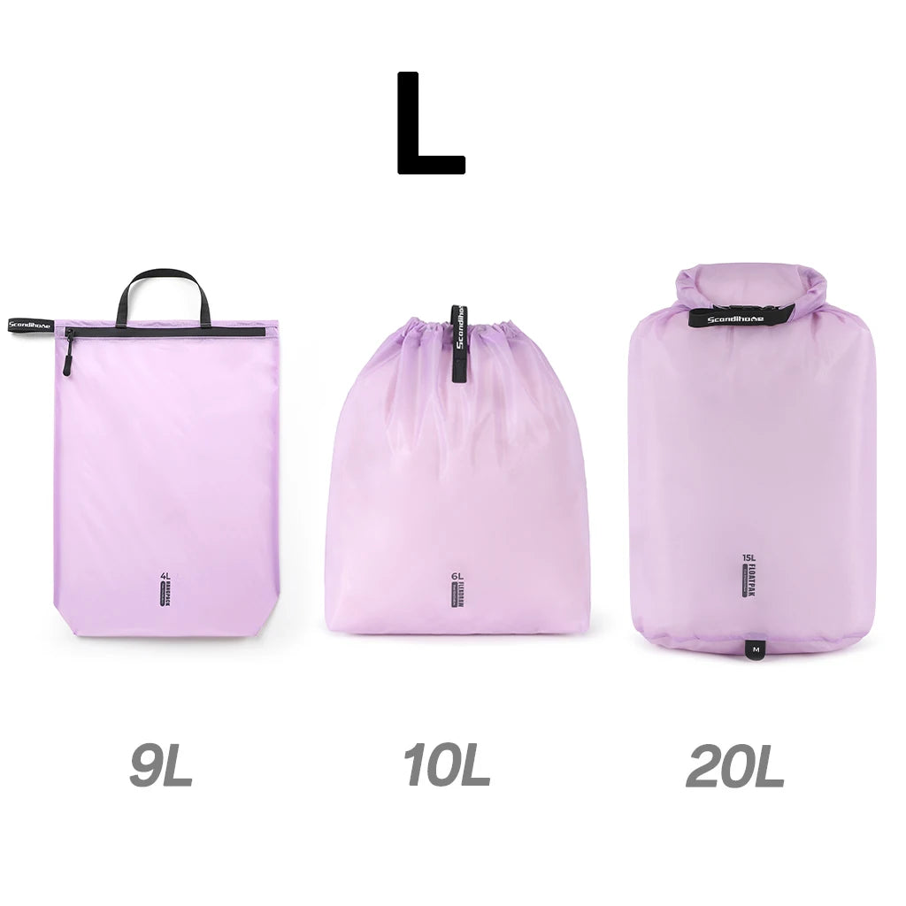 15D Nylon Waterproof Travel Bag IPX5 Ultra-light Dry Bag Drawstring Pouch Zipper Storage Case for Swimming Fitness Outdoor Sport
