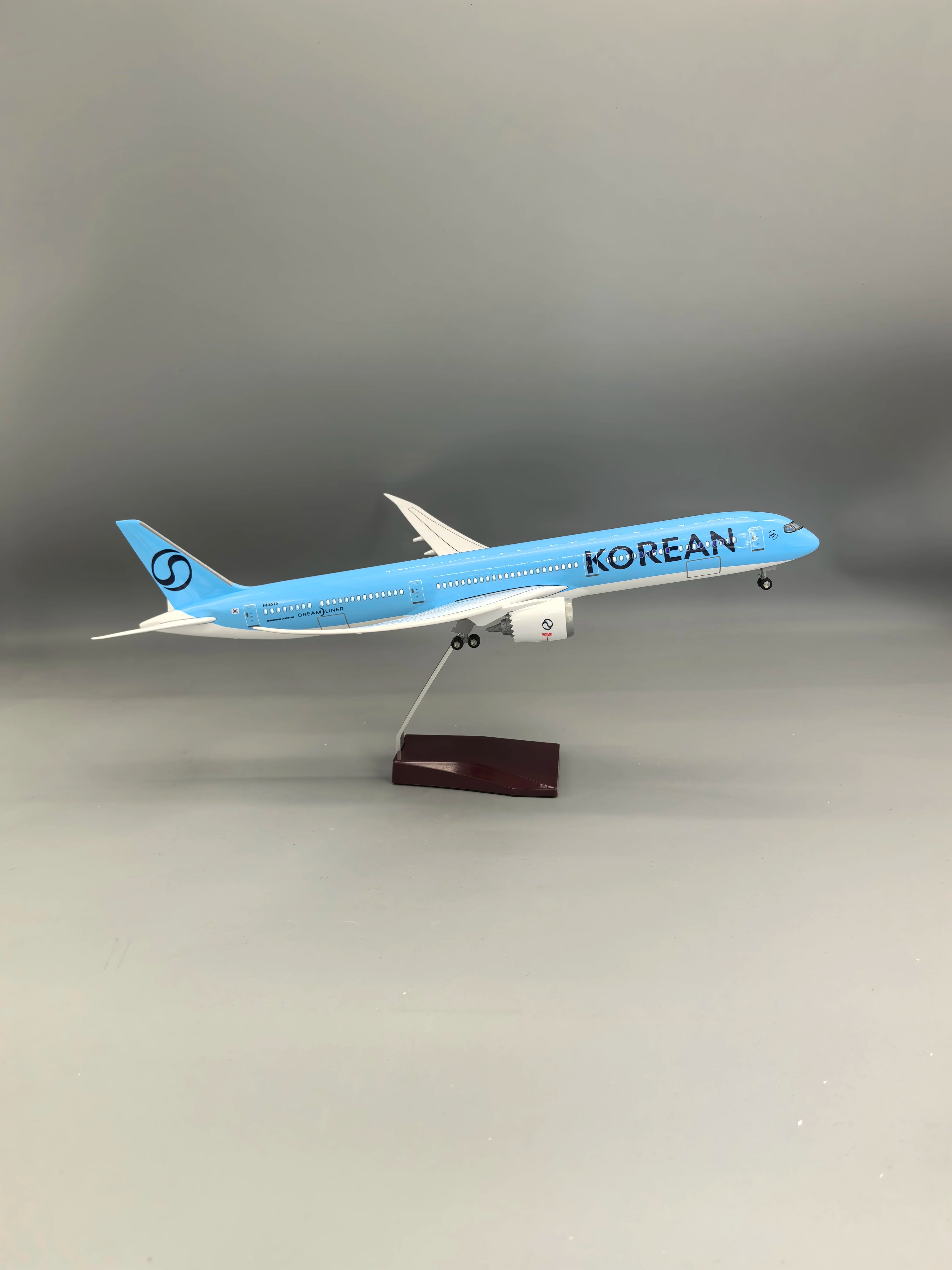 B787-10 Korean Airplane Model 47cm 1/145 Scale Aircraft resin Miniature Toy planes with LED Light(Touch or Sound Control) Gift