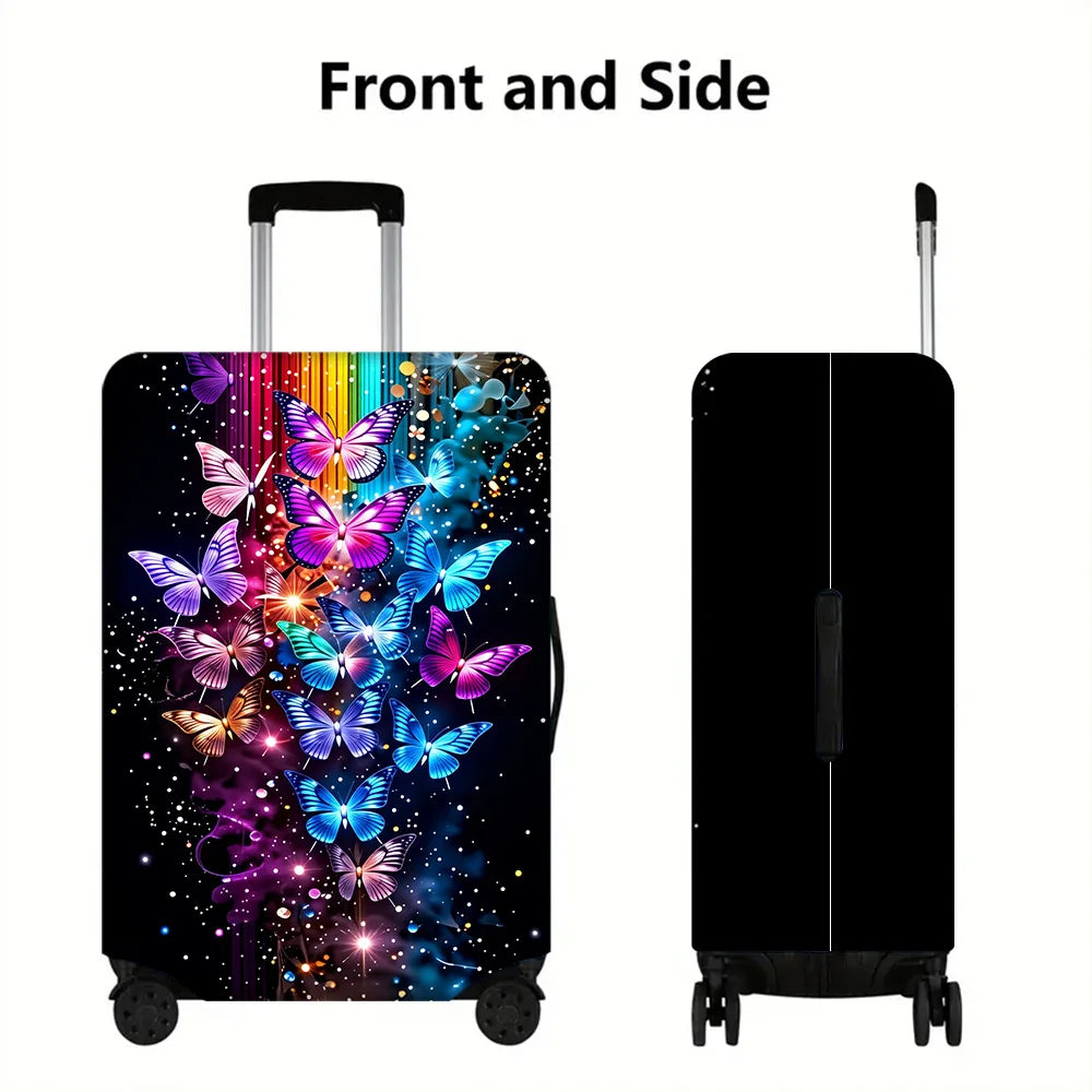 1PC Iridescent Butterfly Print Luggage Cover for 18-32 inch luggage; dust and elastic travel accessories to effectively prote