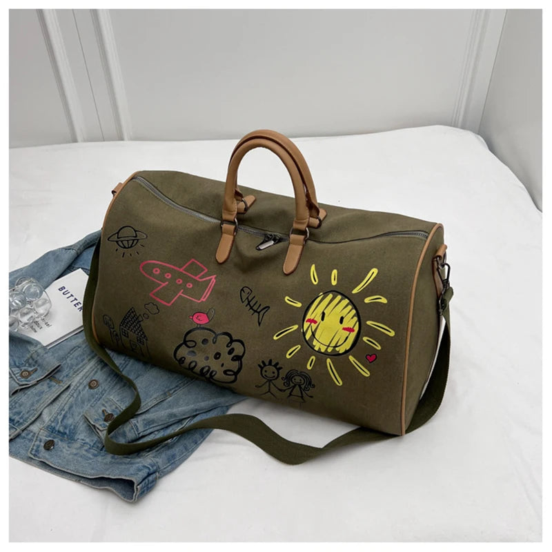 Gym Bag for Woman Graffiti Fitness Handbag Travel Duffle Valise Luggage Shoulder Sports Outdoor Pocket Weekend Crossbody Bag