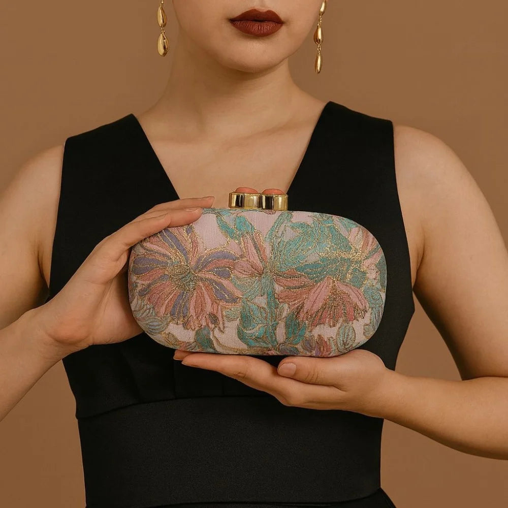 New Single Shoulder Flower Cloth Bag Styling Bag Banquet Handbag Vintage Oval Evening Clutch Bag Mini Wedding Bridal Purse