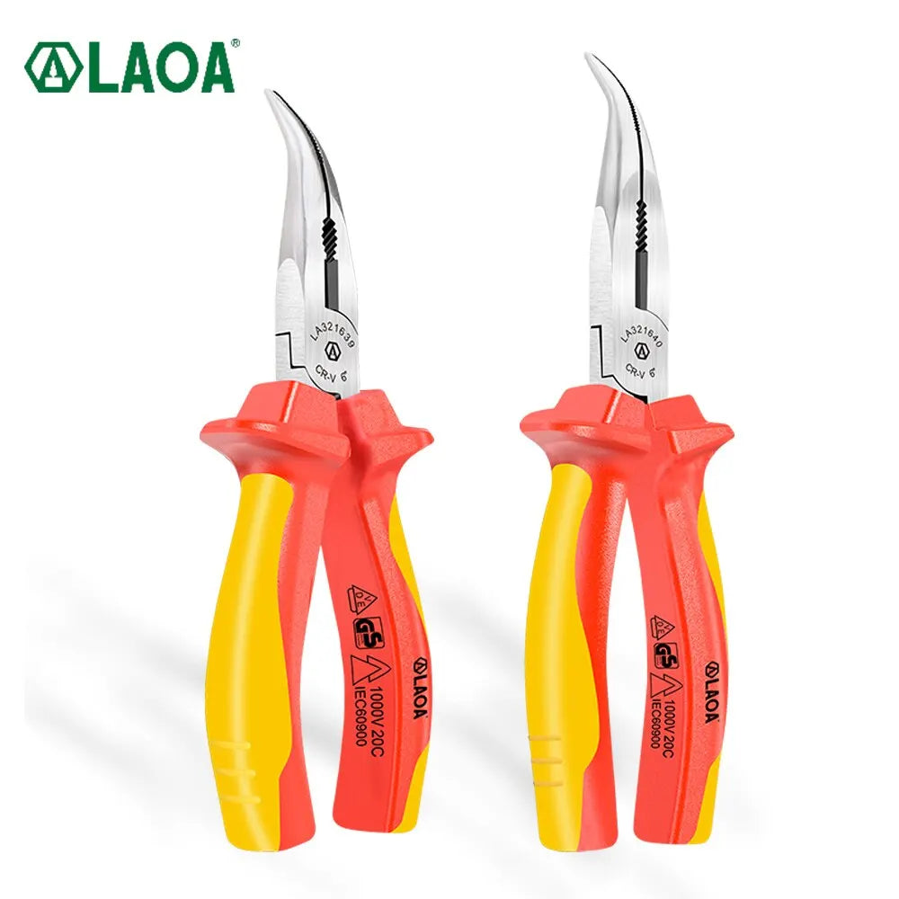 LAOA Curved Needle Nose Pliers Insulated 6/8Inch Stripping Clamping Multifunctional Household Electrician's Tools
