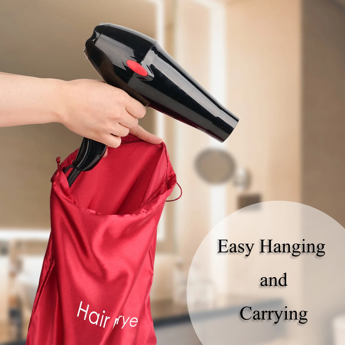 2pcs Satin Drawstring Travel Bags - Dustproof "Hair Stuff" Printed Storage Pouches for Hair Dryer