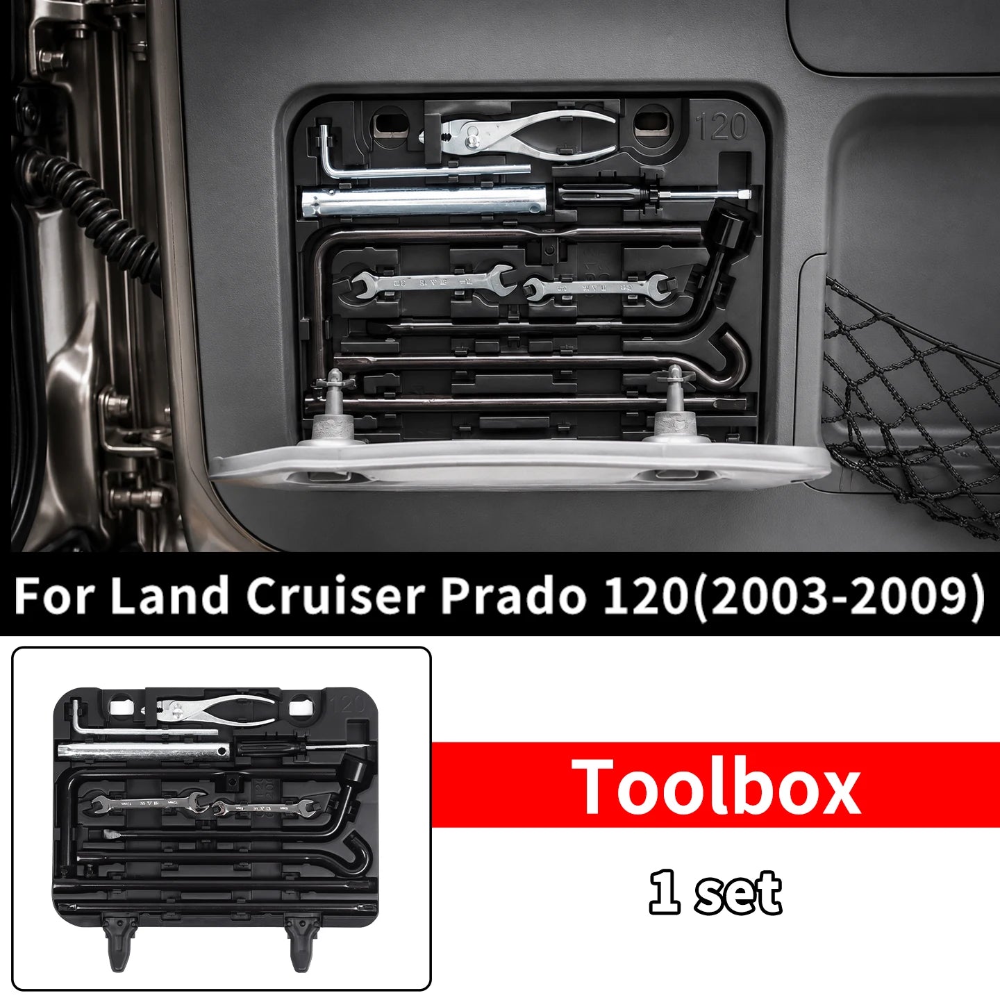 For 2003-2009 Toyota Land Cruiser Prado LC120 J120 Emergency Tool Box Storage Organizer Black Trunk Accessories