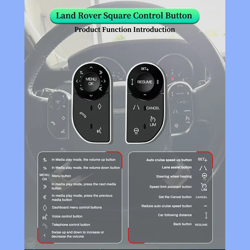 Car Steering Wheel Buttons For Range Rover Vogue L405 Sport L494 For Land Rover Discovery 5 Bluetooth Multimedia Square Control