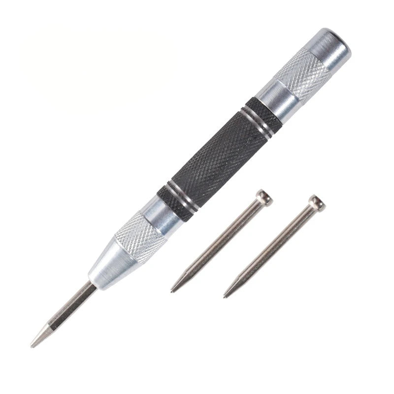 Automatic Center Punch, 5'' Spring Loaded Center Hole Punch, Impact Center Marker Scriber Tool for Metal, Plastics, Wood, Glass