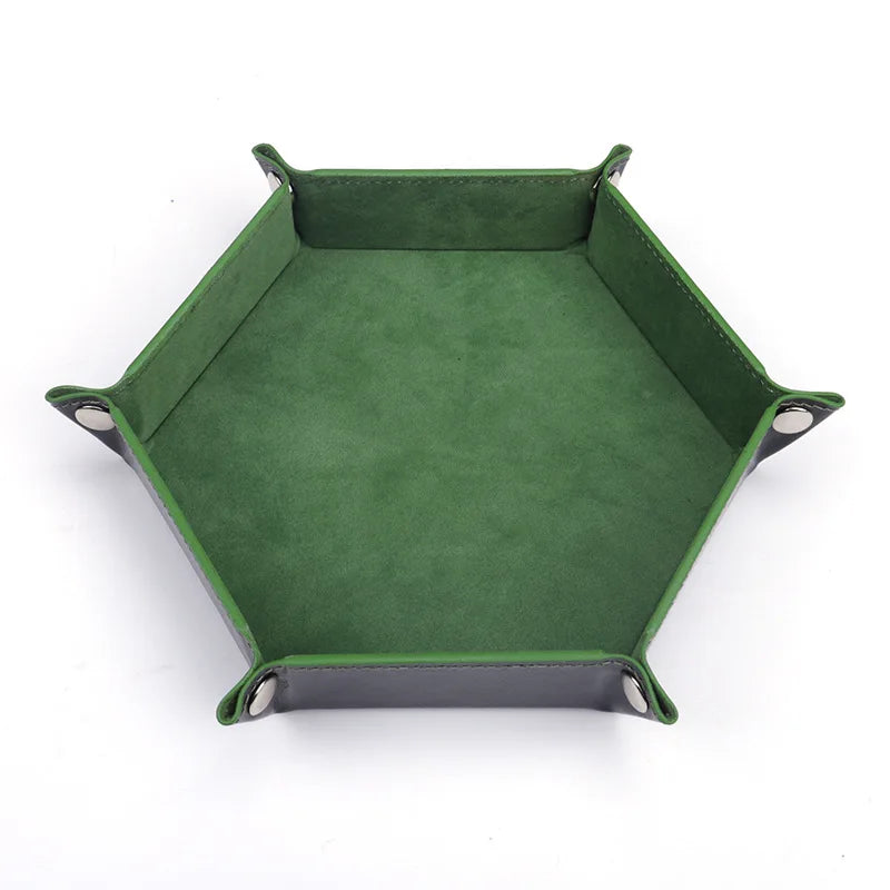 18Colors Foldable Dice Tray PU Leather Flannel Hexagonal Dice Rolling Plate Table Game Office Sundries Key Portable Storage Box