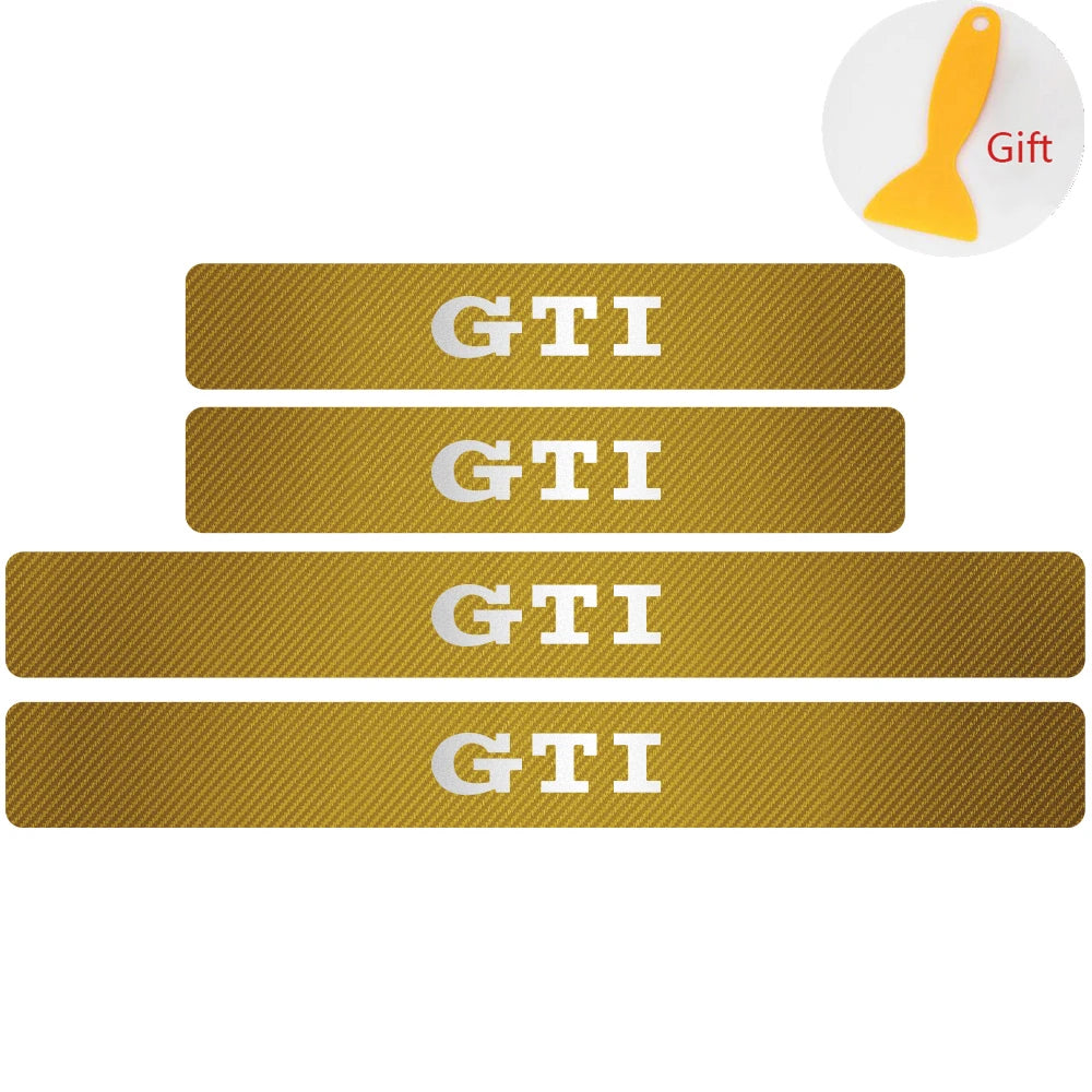 4Pcs Car Door Carbon Fiber Sill Scuff Plate Decoration Sticker For Volkswagen GTI Golf Caddy Passat CC Lavida Sagitar Scirocco