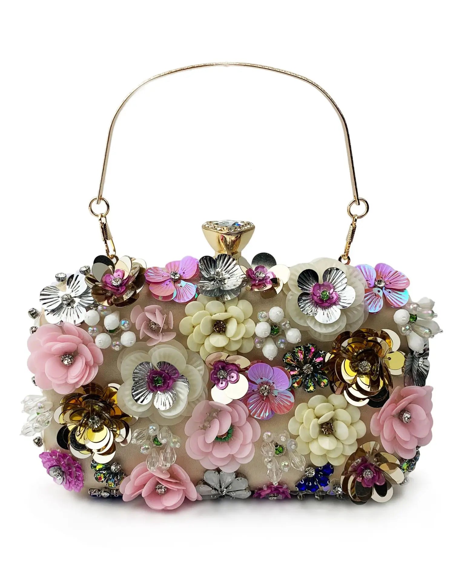Fashion Women Bags Flower Diamonds Embroidery Small Clutch Luxury Lady Handbags Evening Bags New Arrival Chain Shoulder Purse