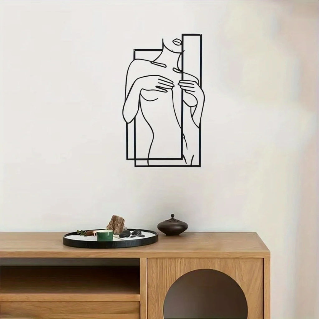 Large Scale Sleek Feminine Metal Line Art Mural | Minimalist Premium Wall Sculpture for Bathroom & Bedroom
