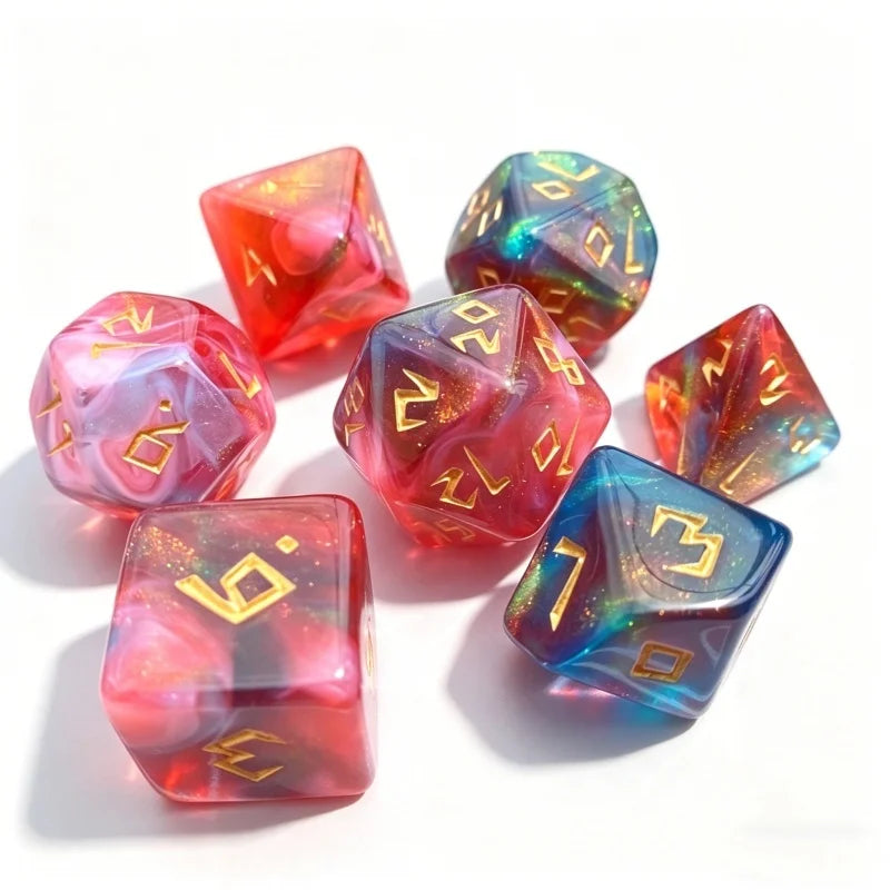 Dazzling Colors 7 Pcs /Set Acrylic Dice TRPG Games D4 D6 D8 D10 D12 D20 Dice Polyhedral Dice Set For DND Or COC Game